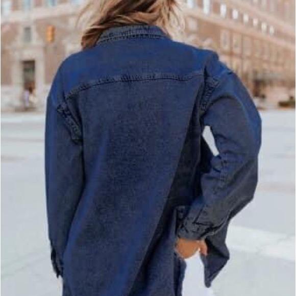 Raw Hem Denim Shacket with pockets - Picture 2 of 3